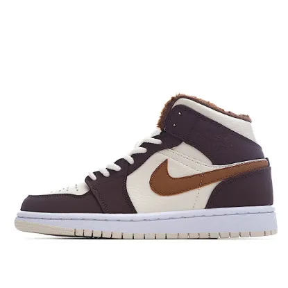 Picture of Air Jordan 1 Mid AJ1 Mid Basketball Shoes Beige Brown