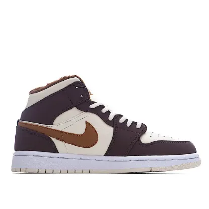 Picture of Air Jordan 1 Mid AJ1 Mid Basketball Shoes Beige Brown