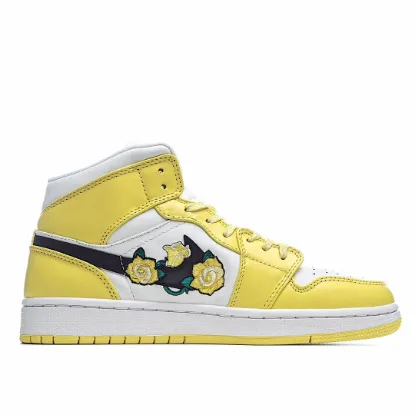 Picture of Air Jordan 1 Mid SE GS 'Rose Patch - Dynamic Yellow'